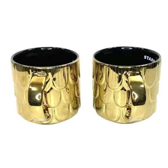 New Starbucks SET of 2 Gold Mermaid Coffee Mugs Rare - Picture 4 of 7
